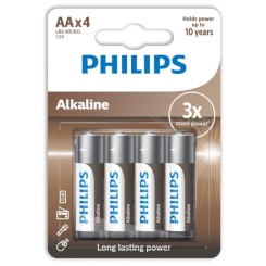 Philips - power alkaline battery aa lr6 pack 4
